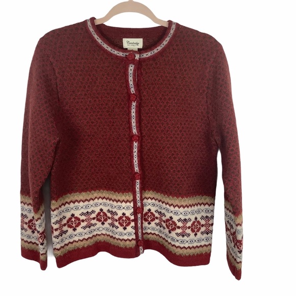 Cambridge Dry Goods Sweaters - Vintage Cambridge Dry Goods 100% Wool Cardigan Sweater Women Small Red Aztec